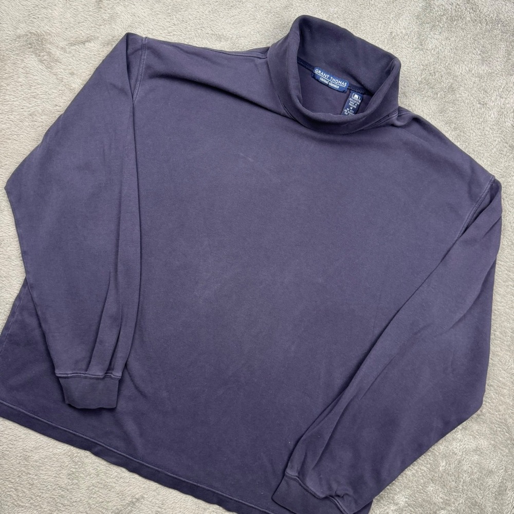 Grant Thomas Turtleneck Men M Navy Blue Excellent Cotton Long Sleeve Top